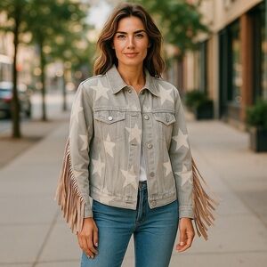 THE MORGAN WALLEN STAR FRINGE COUNTRY WESTERN CONCERT JEAN JACKET SZ S-L NWT